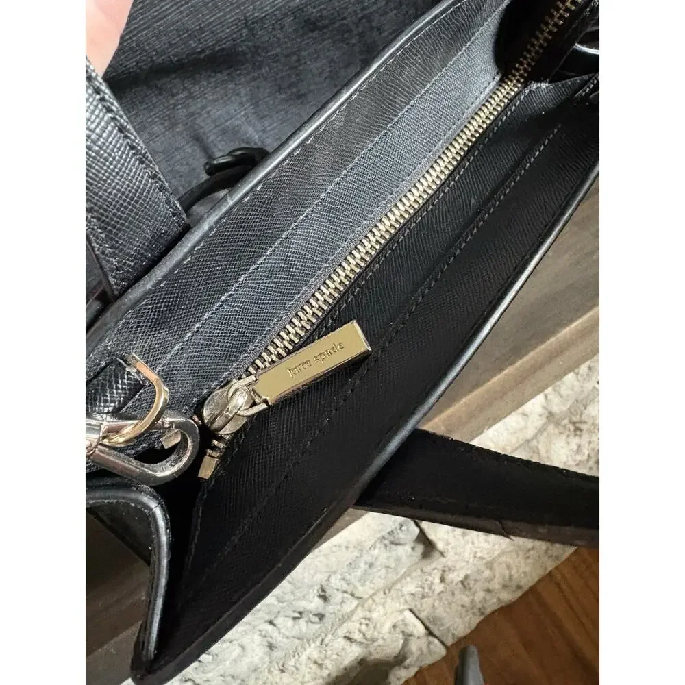 Kate Spade Tinsel Glitter Black Crossbody Bag Satchel Purse Gold Hardware Zip